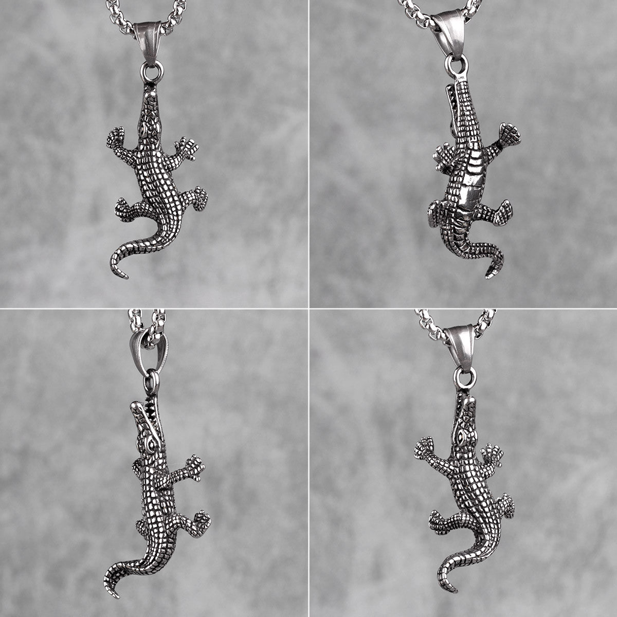 Mens Street Wear No Fade Stainless Steel Crocodile Pendant Chain Necklace