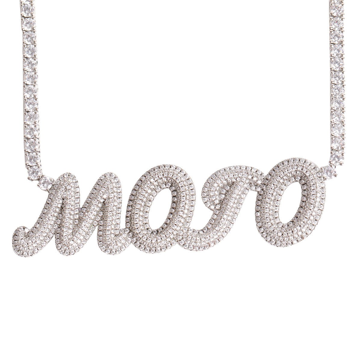 My Mojo | VVS Diamond CZ Two Layered Custom 4 Prong Set Nameplate Pendant