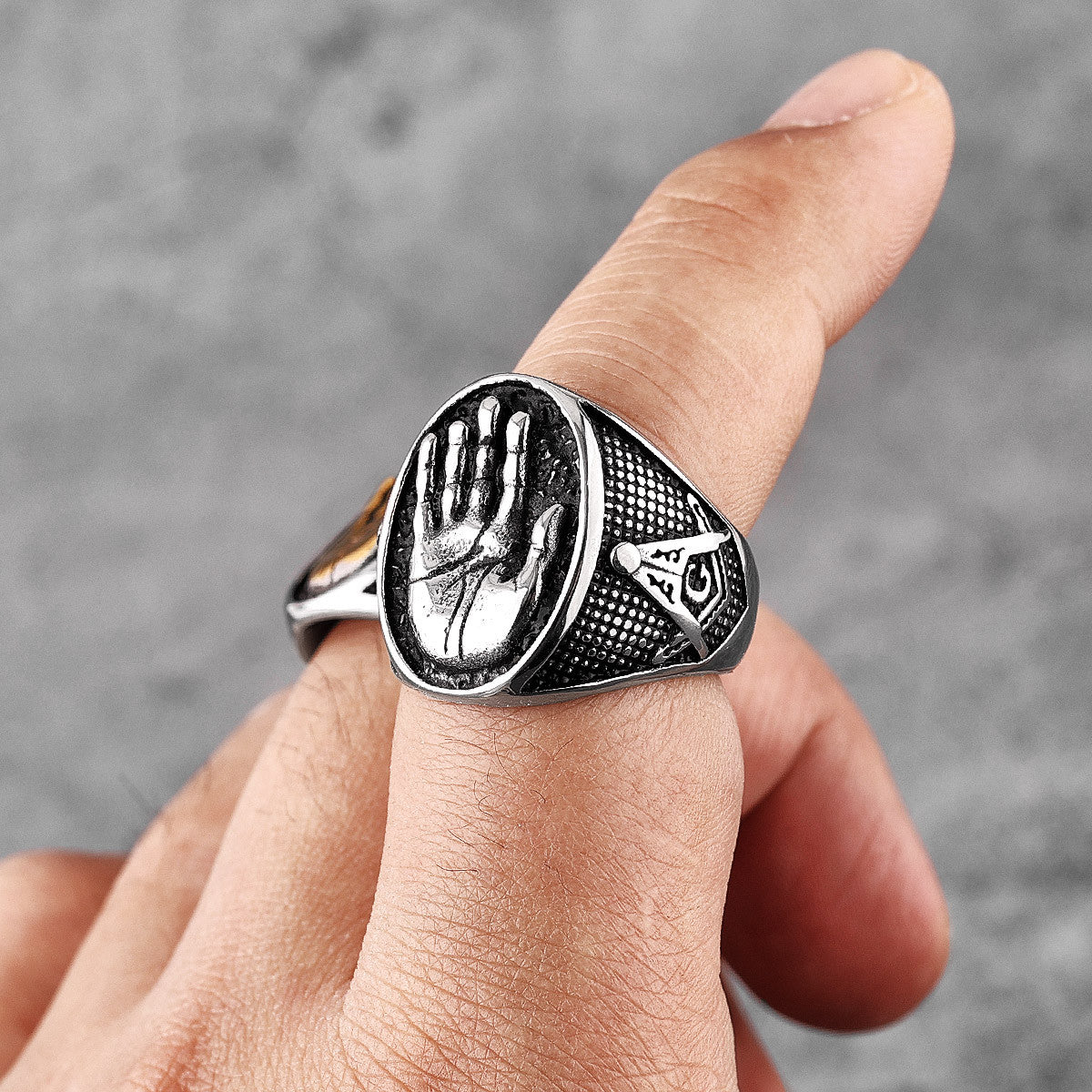 Buddha Palm Hand Sign 14k Gold Silver No Fade Stainless Steel Street Wear Rings