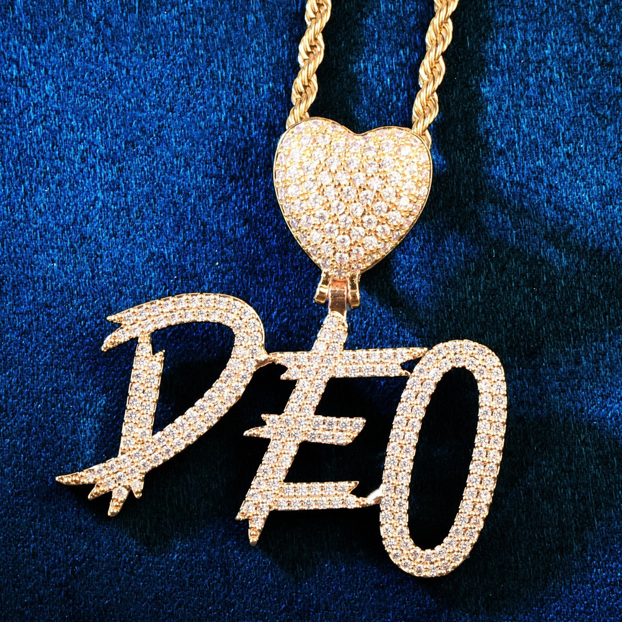 Frozen Ice 24k 925 Script Letters Initial Heart Custom Made Hip Hop Chain Necklace
