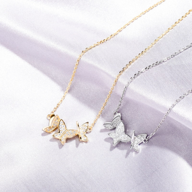 Ladies 925 Sterling Silver Butterfly 3D Flying Butterfly Pendant Chain Necklace