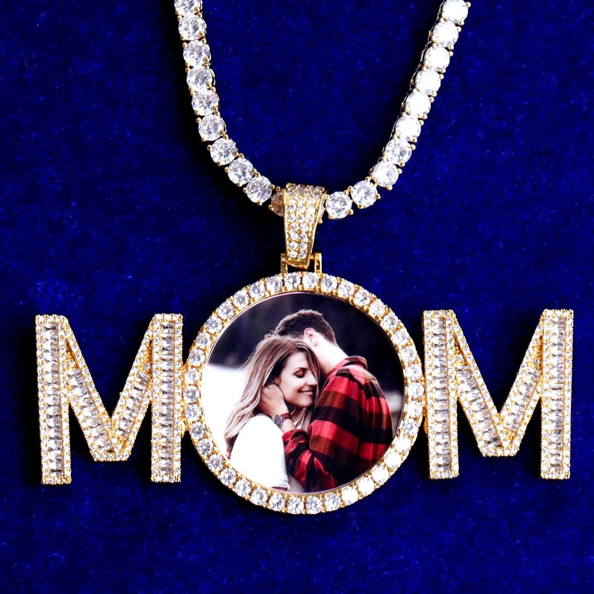Flooded Ice MOM Hip Hop Custom Photo Medallion Pendant Chain Necklace