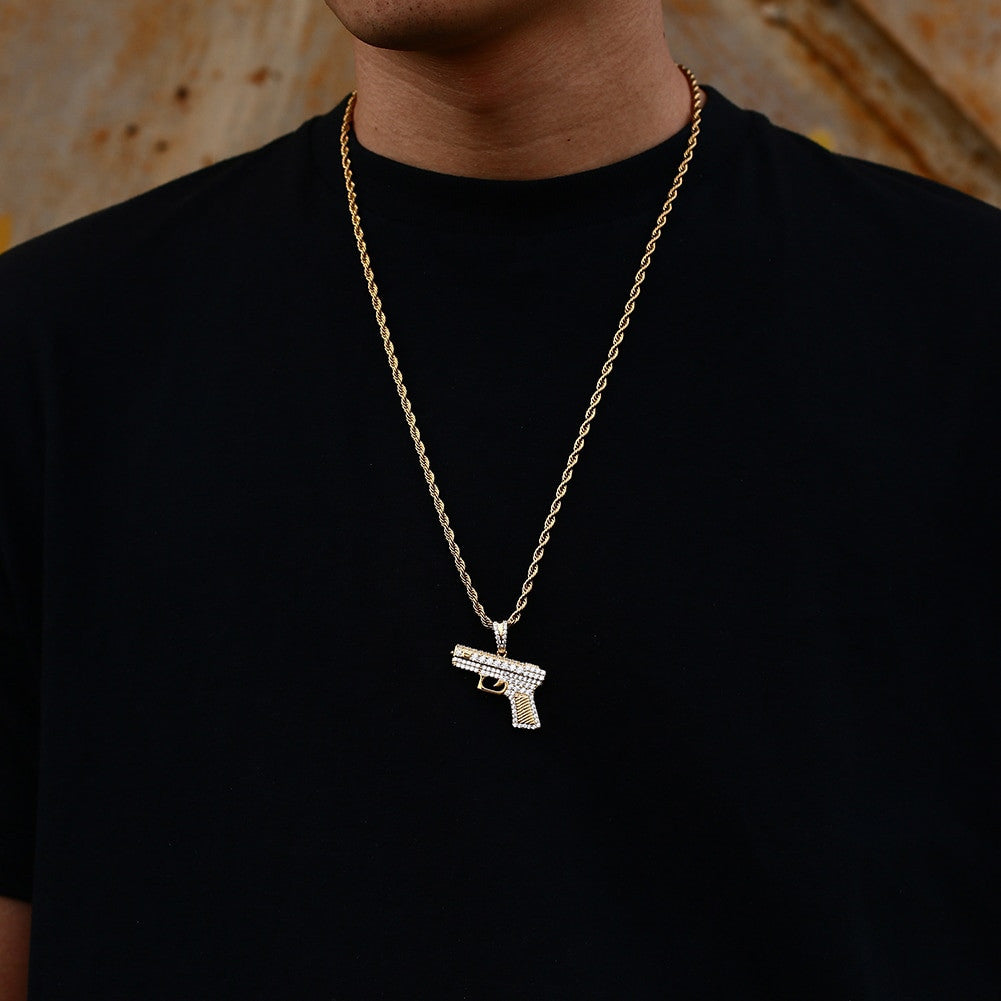 Golden Gunner | 925 Sterling Silver over 18k Gold 380 Pistol Hip Hip Pendant
