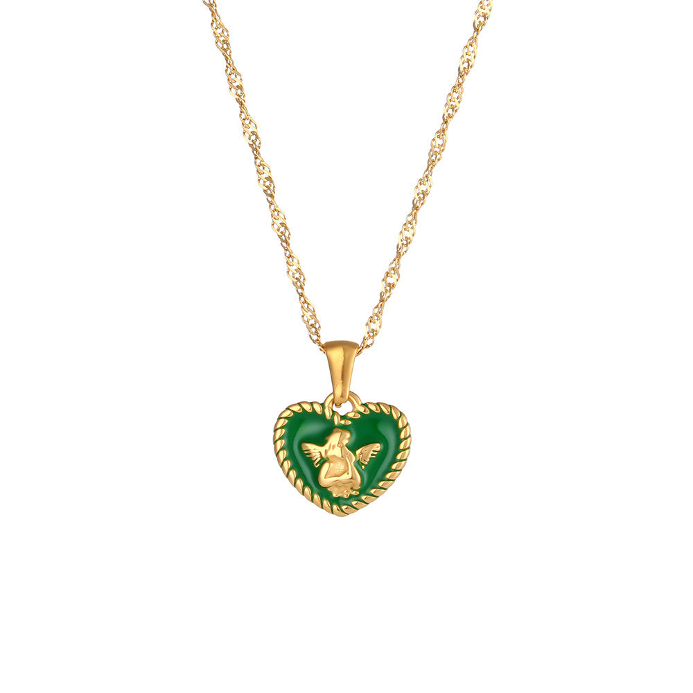 18k Gold Stainless Steel Tarnish Free Angel Heart Enamel Pendant Necklaces