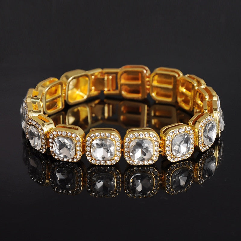 Hip Hop Big Boy 12mm Pave Prong Set AAA Center Stone Flooded Ice Chain Necklace Bracelet Set