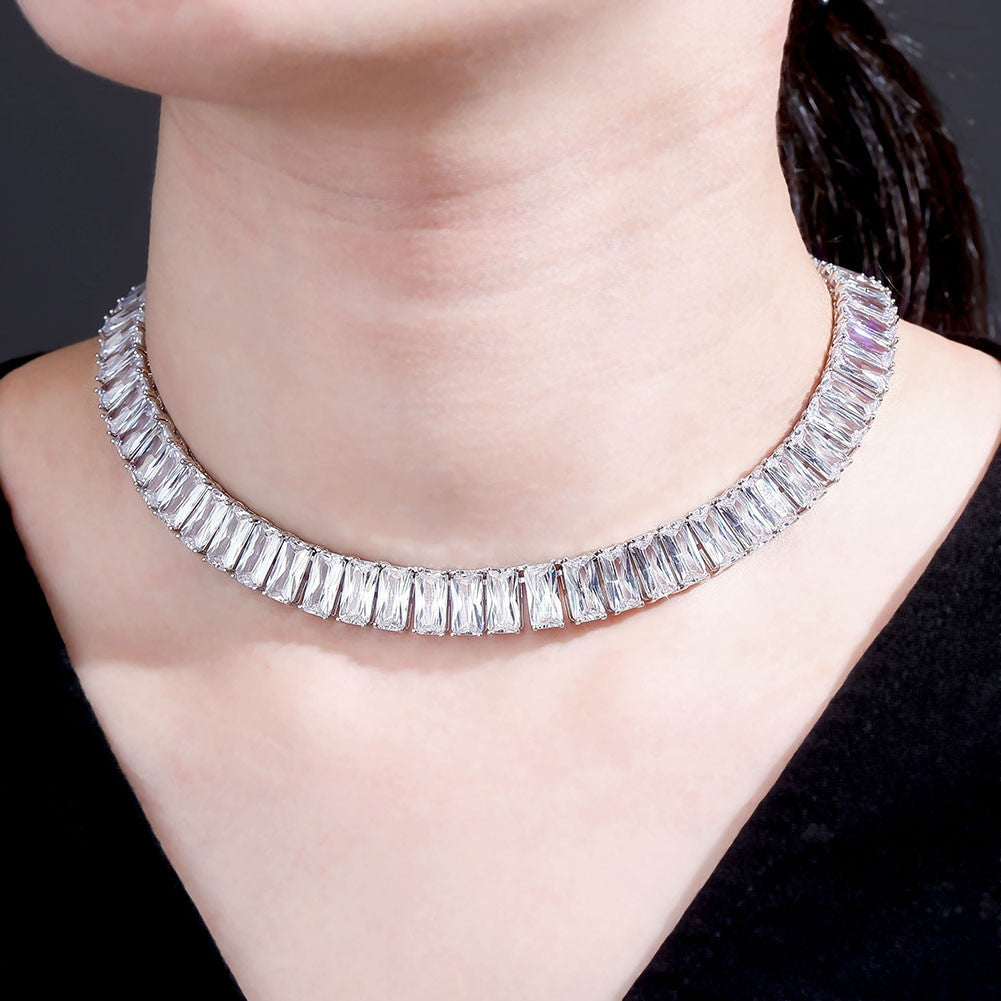 Pink Ice 10mm 14k Gold 925 Silver Baguette Chain Necklace