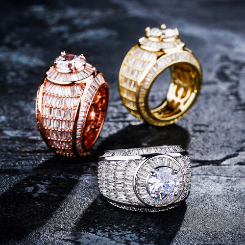 Flooded Ice 18k Gold .925 Silver Championship Baguette Bling Rings