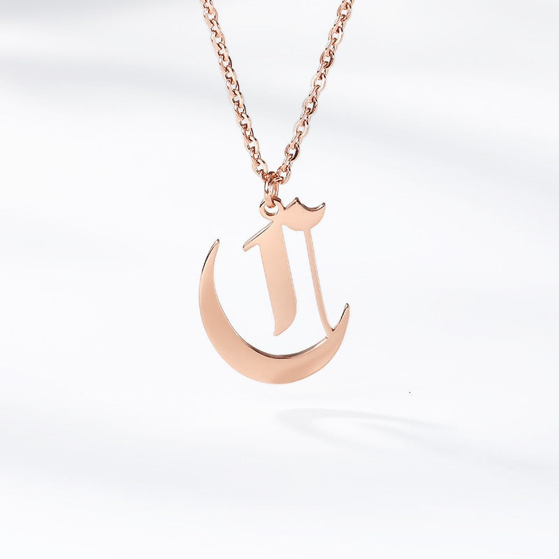 Platinum 14k Rose Gold Stainless Steel Gothic Old English A-Z Letter Initials Necklaces