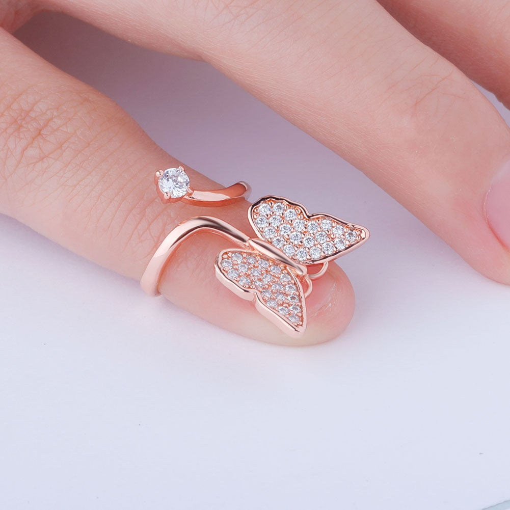 Ladies Flooded Ice Butterfly Fashion Adjustable Finger Nail Rings
