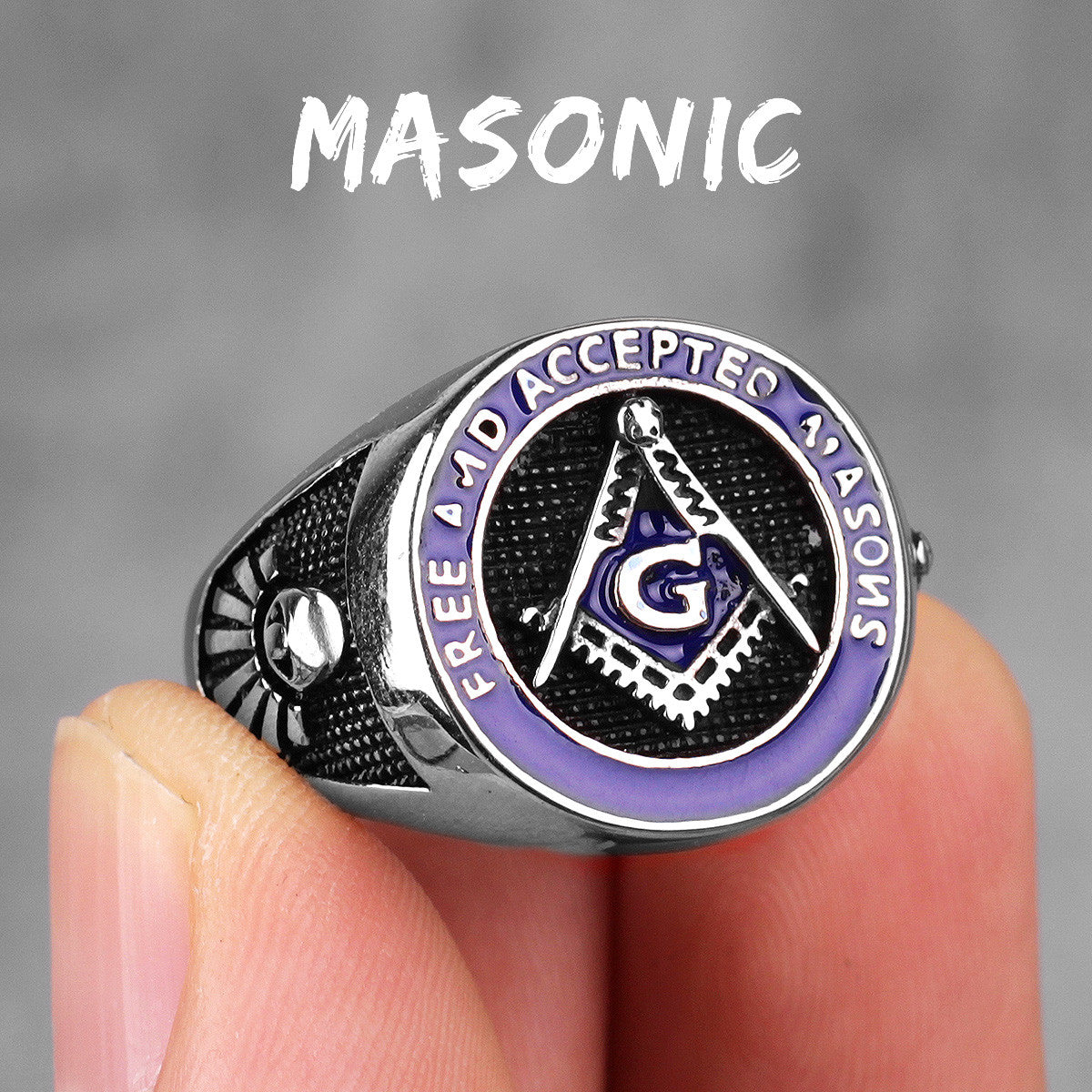 Mens Stainless Steel Compass Square Free Masonry Rings