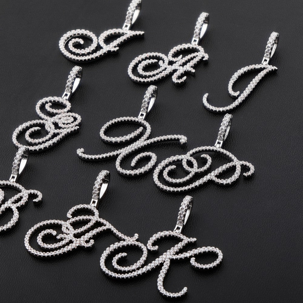 Cursive Ice | Style A-Z Cursive Letter VVS Diamond CZ Initial Name Pendant Necklace