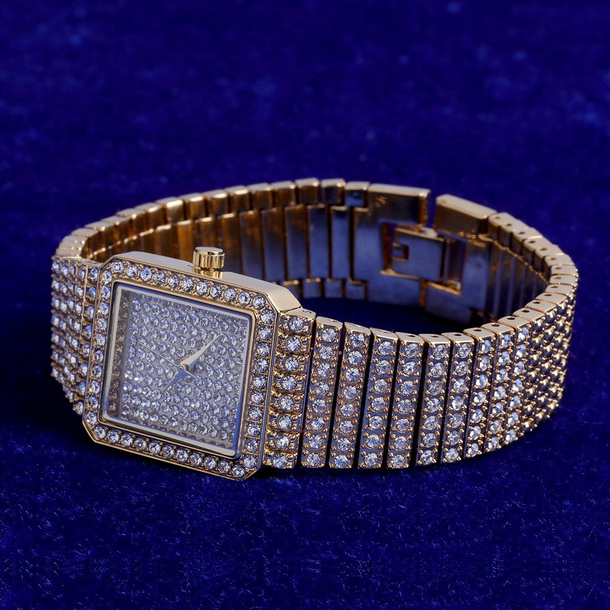 Women’s Flooded Ice Clean Classic Square Bezel Bling Street Wear Wrist Watch