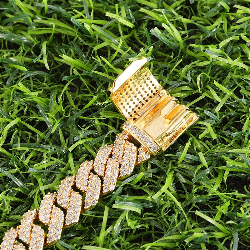 925 Silver 14k Rose Gold Hip Hop 10MM 2 Row Heavy Cuban Micro Pave Bling Box Buckle Bracelet