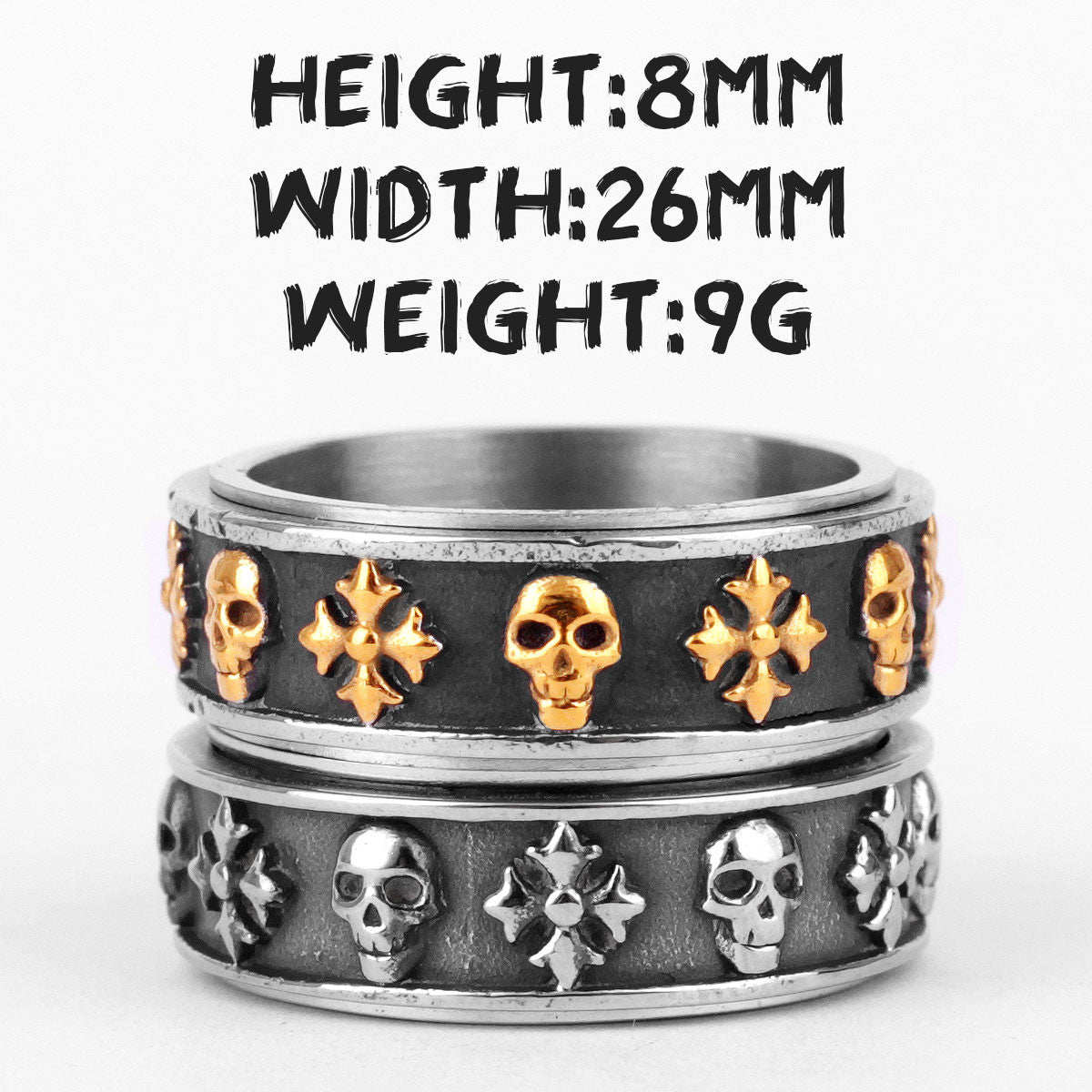 Eternal Life | 316L No Fade Stainless Steel Cross Skull Retro Rotatable Streetwear Rings