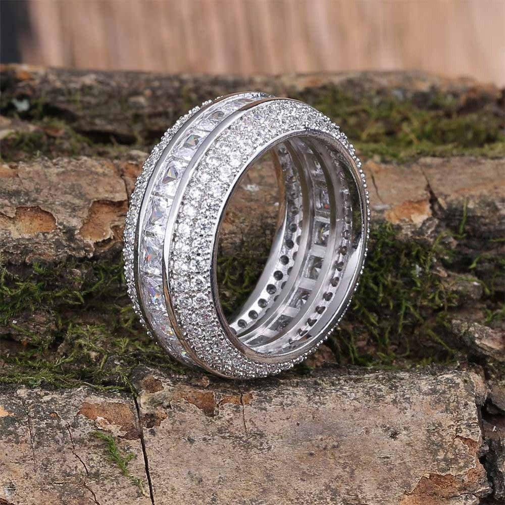 Baguette 18k Gold Silver AAA True Micro Pave Flooded Ice Ring