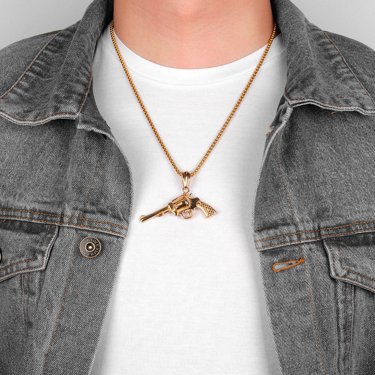 Hot Revolver | Hip Hop 14k Gold over No Fade Stainless Steel Pistol Pendant Chain