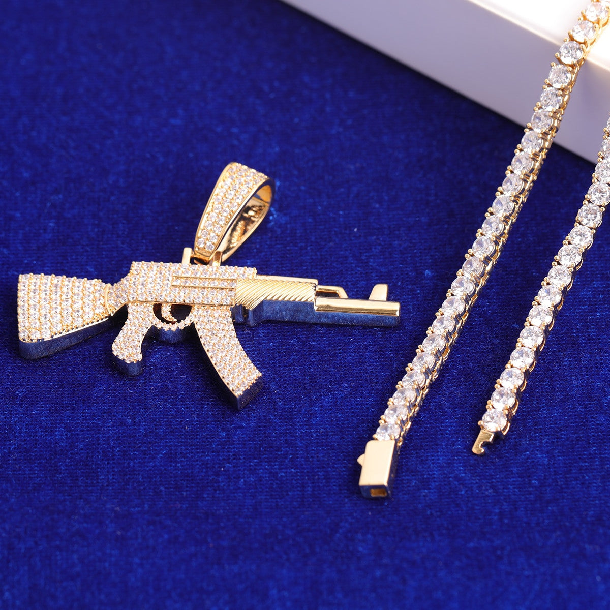 Chopper City | Flooded Ice VVS Diamond CZ Ak 47 Hip Hop Pendant Chain Necklace
