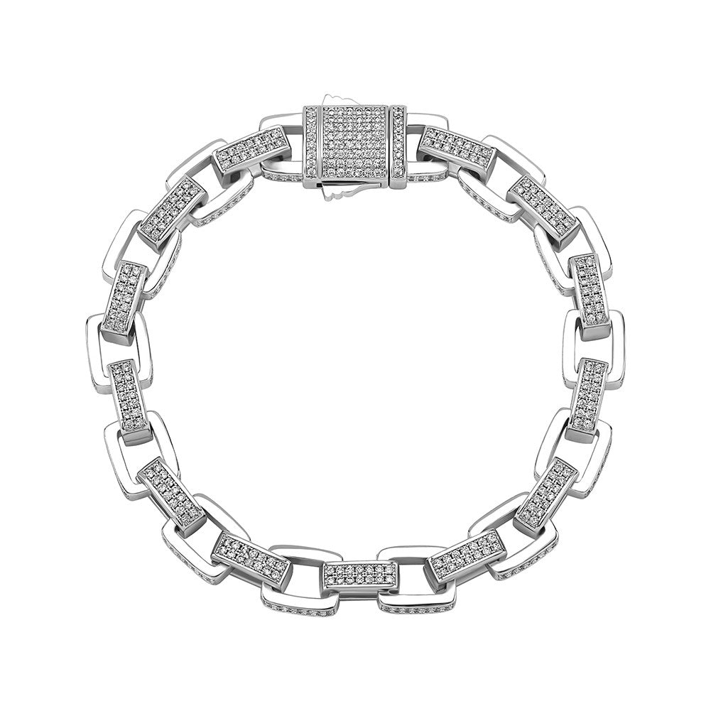 Mens Hip Hop 8mm Flooded Ice Box Link Micro Pave Bling Bracelets