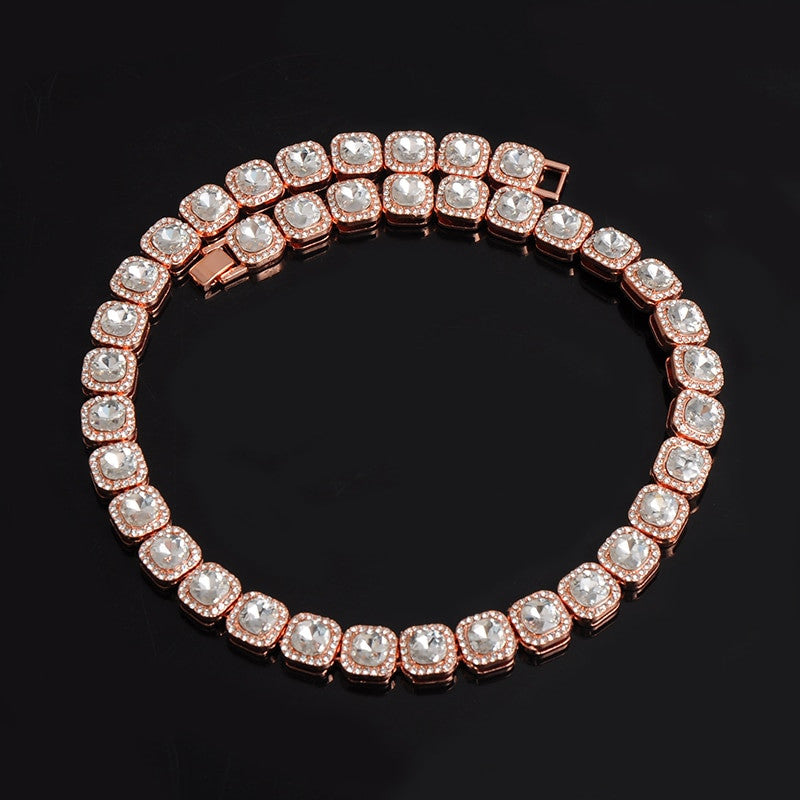 Hip Hop Big Boy 12mm Pave Prong Set AAA Center Stone Flooded Ice Chain Necklace Bracelet Set