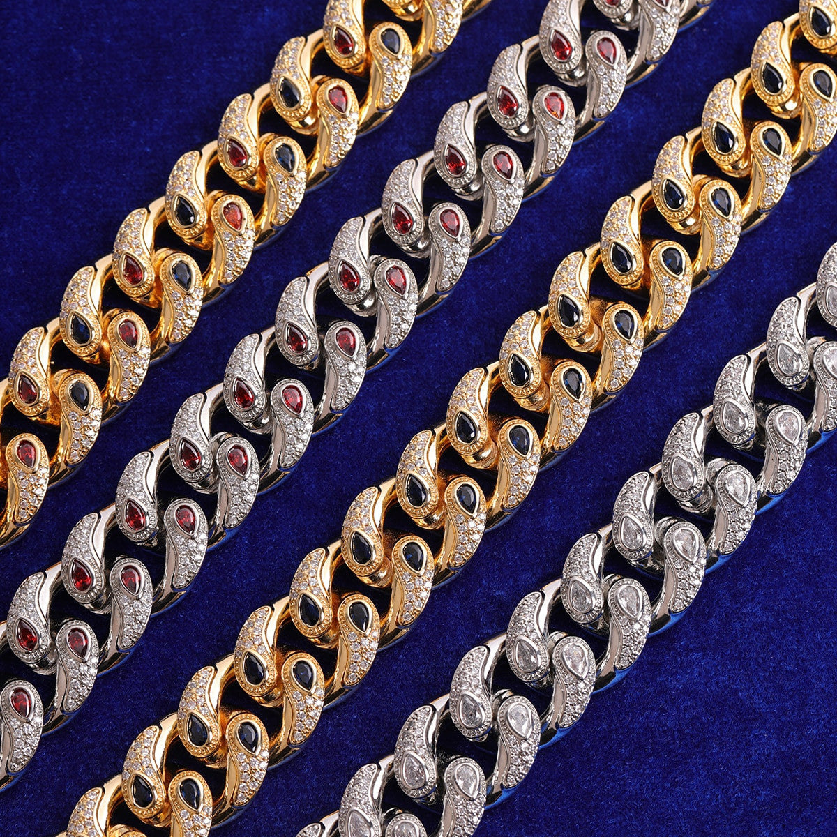 Flooded Ice Gemstone Tattoo Tears Street Wear Miami Cuban Link Chain Necklace