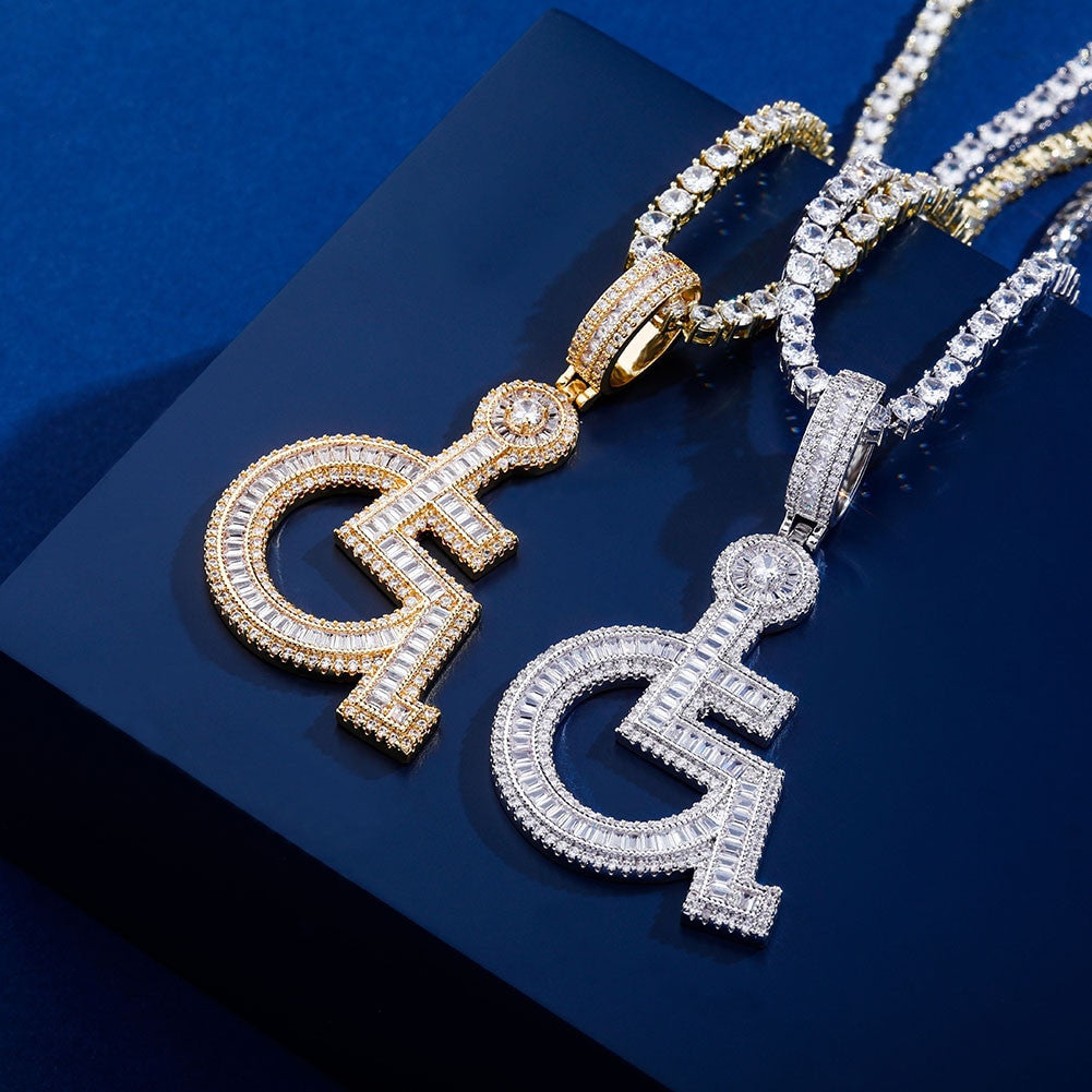 14k Gold 925 Silver Flooded Ice Baguette Wheelchair Baguette Pendant Chain Necklace