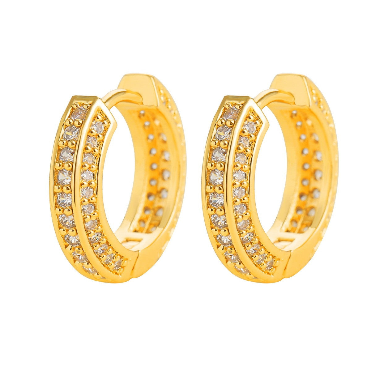 Hip Hop 144 Gold 925 Silver AAA Micro Pave Huggie Hoop Bling Earrings