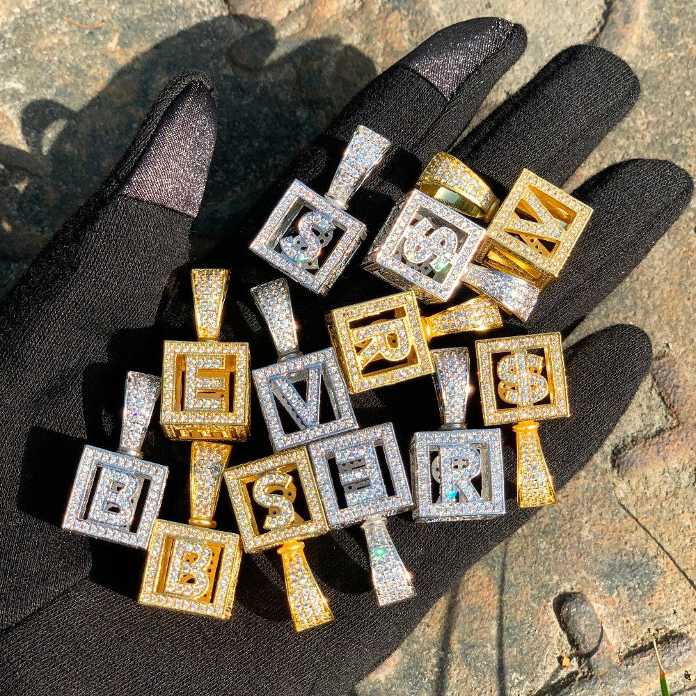 Baby Block | Gold Silver Square VVS Diamond CZ Initial Letter Hip Hop Pendant