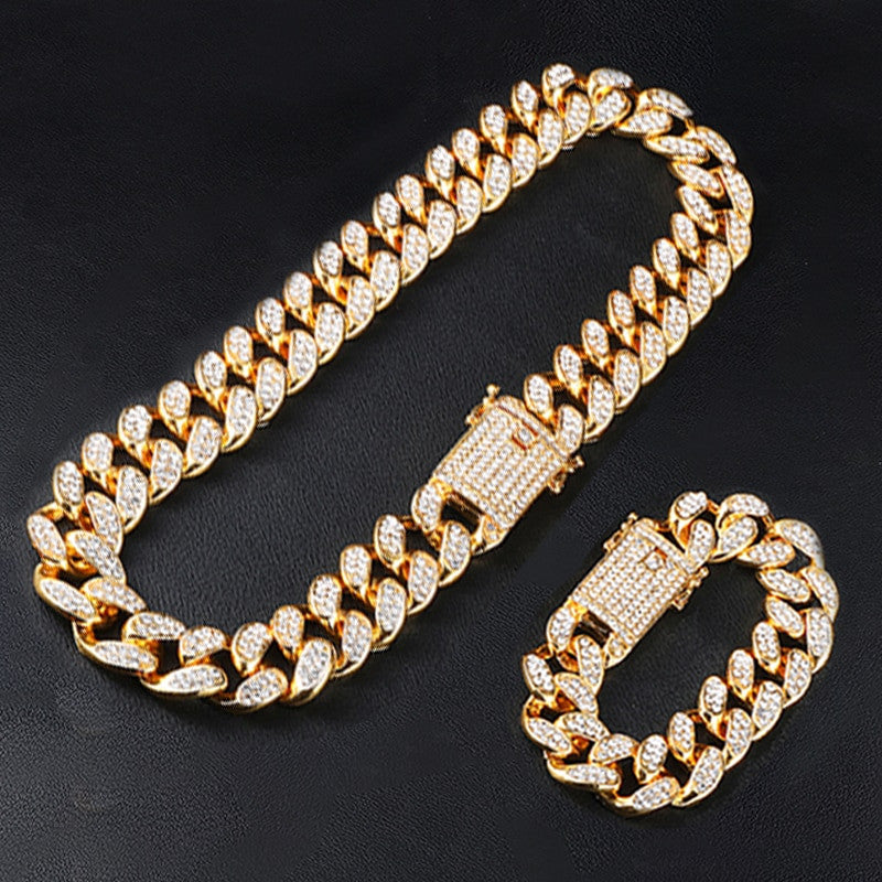 14k Rose Gold 925 Silver Big Boy 20mm Cuban Link Bracelet Watch Chain Necklace Combo Set