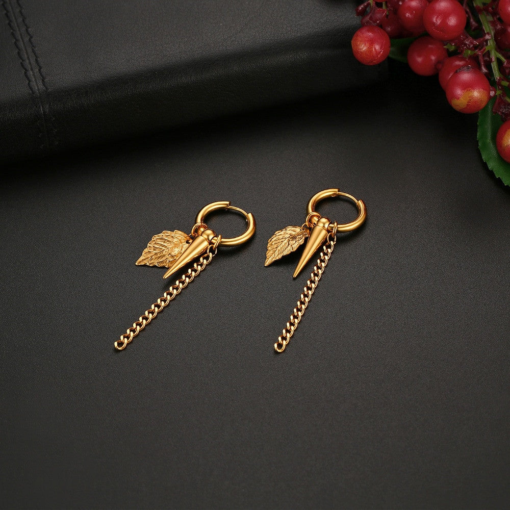 Stainless Steel Tribal Feather Rivet Peace Elephant Dangle Drop Unisex Earrings