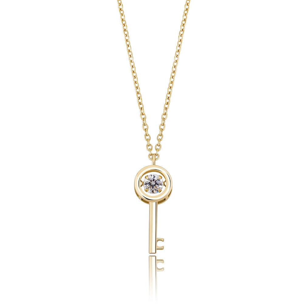 Ladies 14k Gold Over 100% 925 Sterling Silver Retro Skeleton Key Pendant Necklace