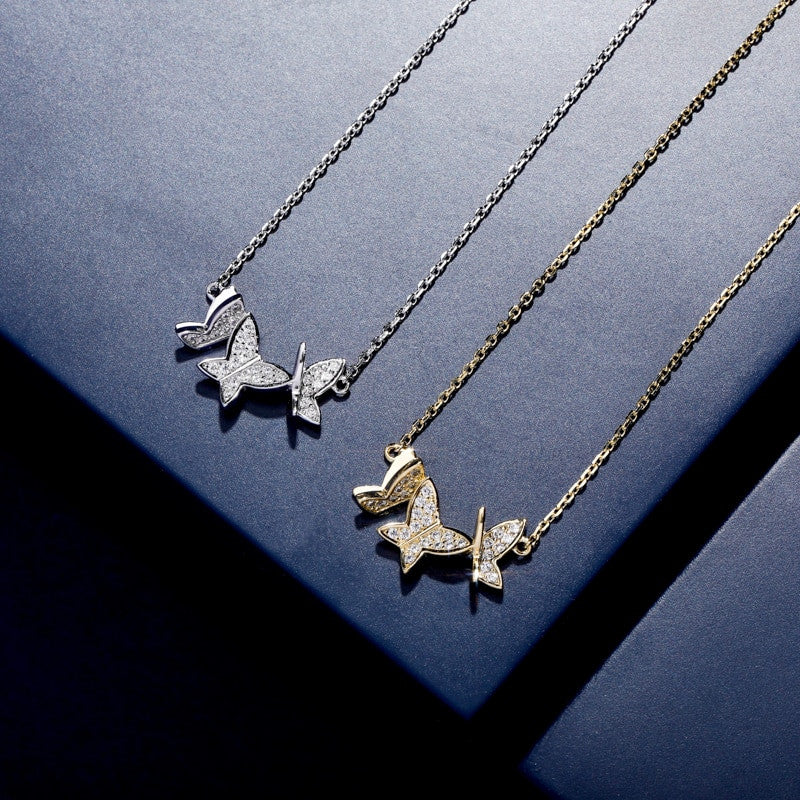 Ladies 925 Sterling Silver Butterfly 3D Flying Butterfly Pendant Chain Necklace