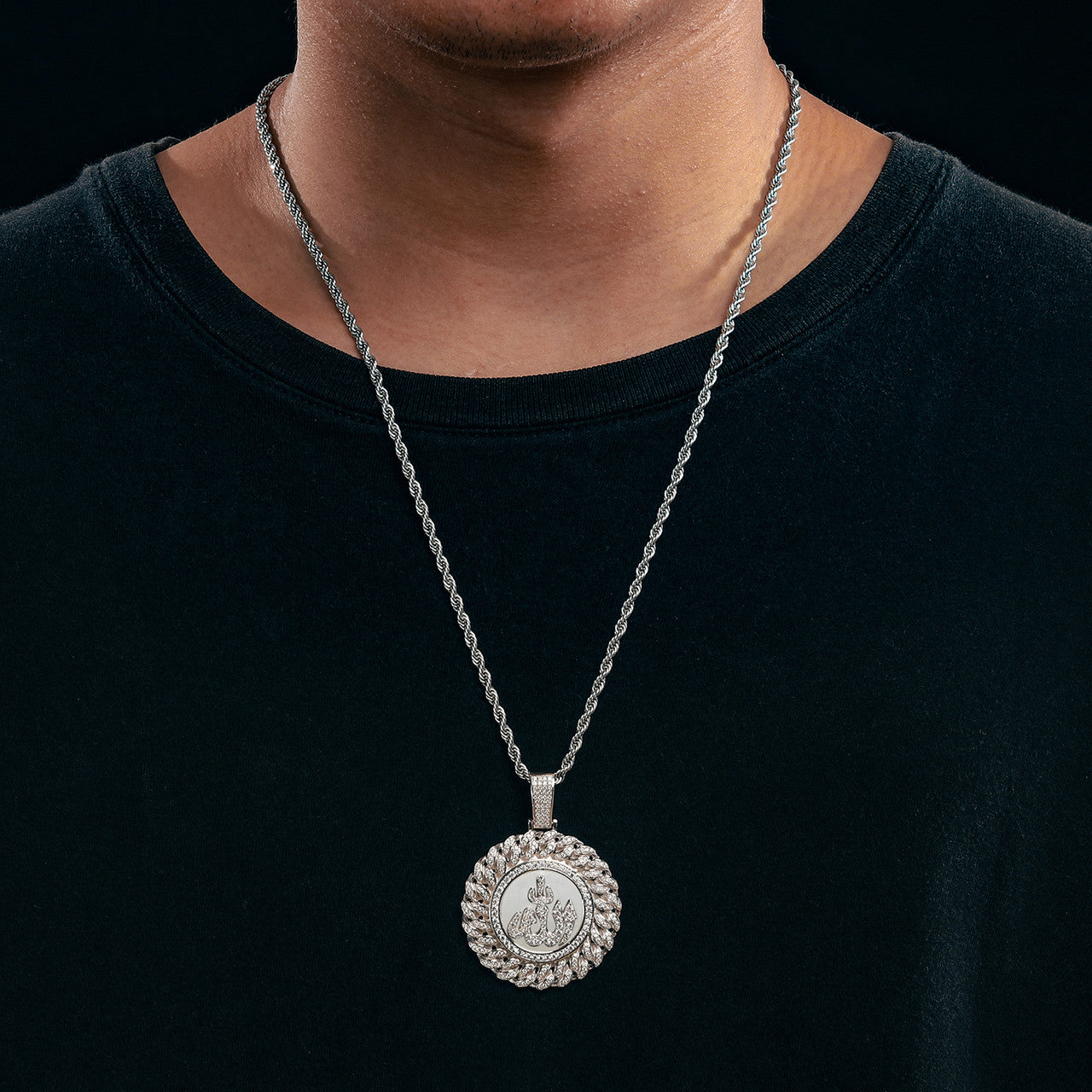 Mens Solid 925 Sterling Silver Allah Flooded Ice Hip Hop Pendant
