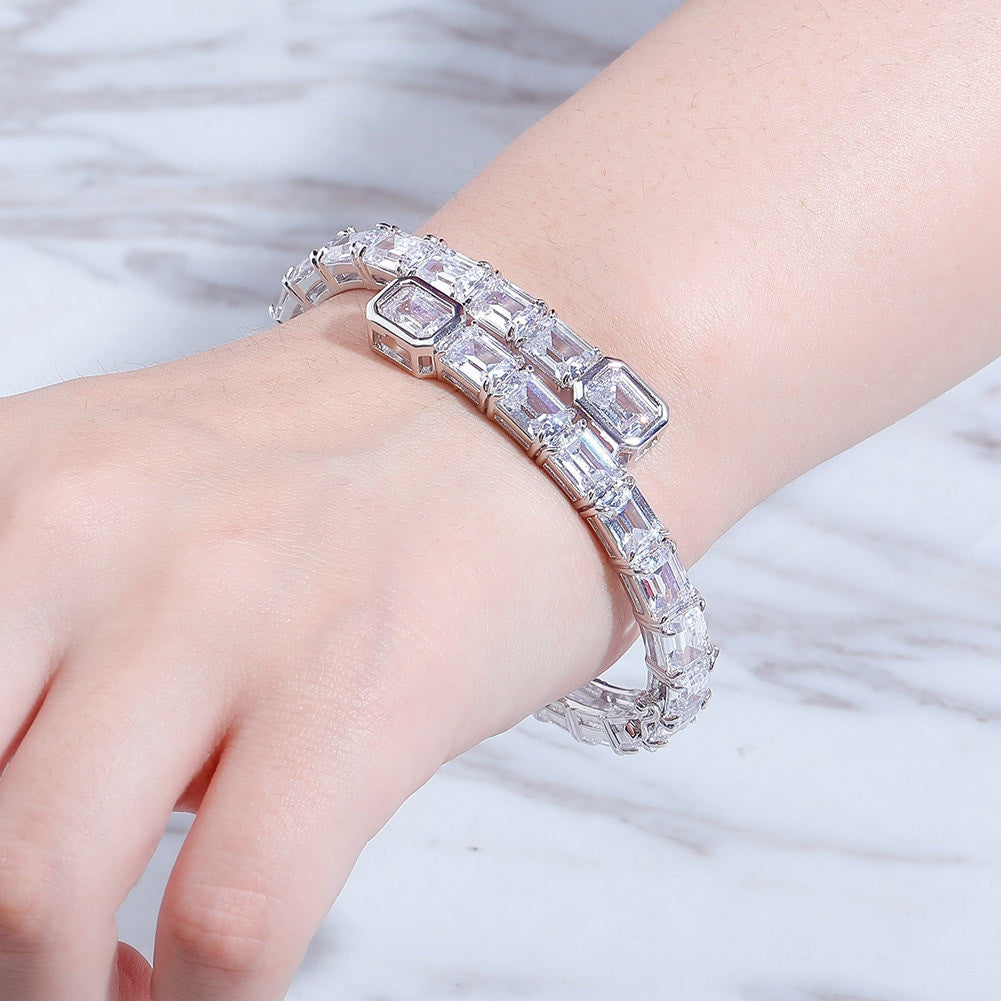 Ladies High Fashion Illusion Bangle Style Princess Cut Bling Bracelet