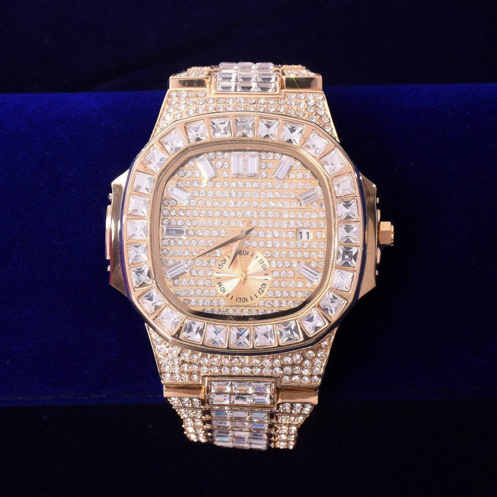 Flooded Ice Bust Down Square AAA Baguette Hip Hop Wrist Watch