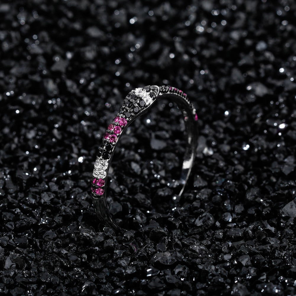 18k White Gold Over 925 Sterling Silver Iced Snake Crystal Circle Ring