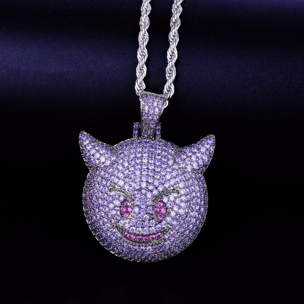 Purple Demon | .925 Silver Evil Emoji VVS Diamond CZ Hip Hop Pendant Necklace