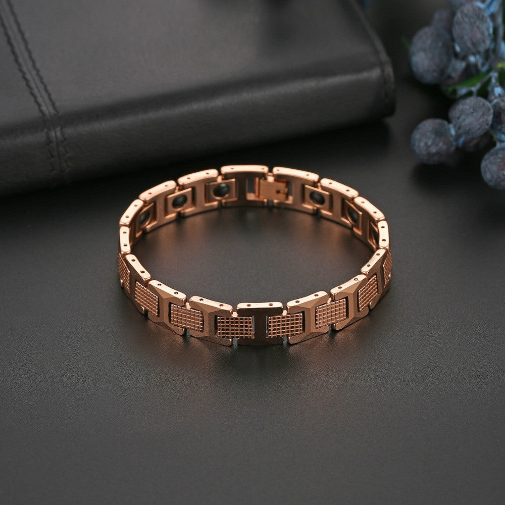 Mens Luxury Magnetic Stone Gold Tungsten Carbide Classic Casual Bracelet
