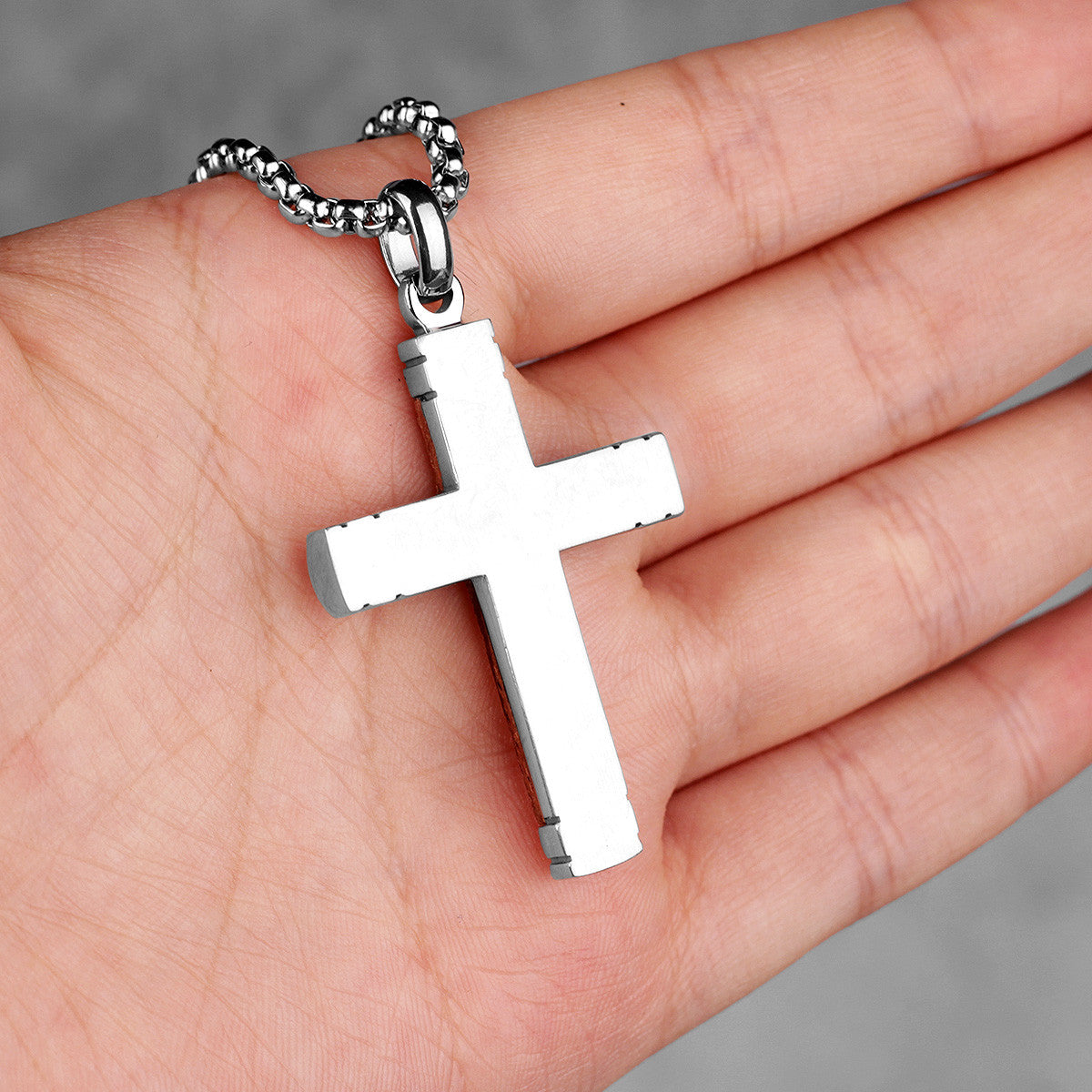 No Fade Stainless Steel Real Rosewood Cross Pendant Chain Necklace