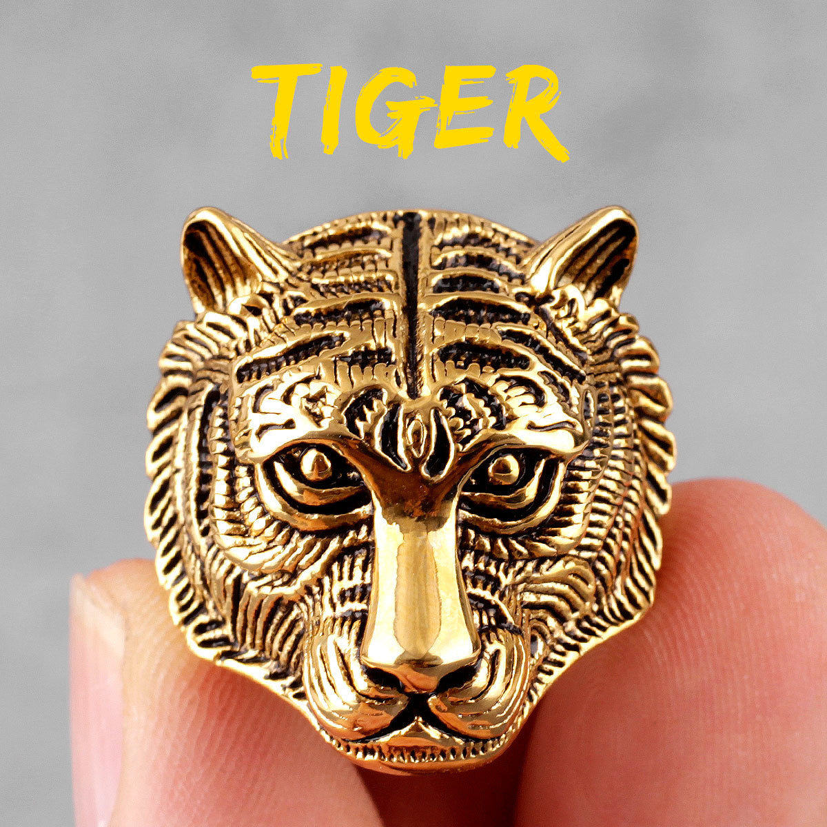 Mens Dominant Male Alpha Tiger No Fade 14k Gold Silver Stainless Steel Rings