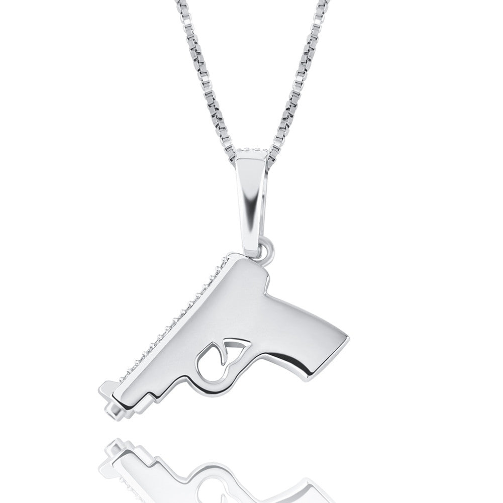 Ride or Die Hip Hop 925 Sterling Silver Rose Gold 14k Hip Hop Gun 380 Pistol Bling Pendant
