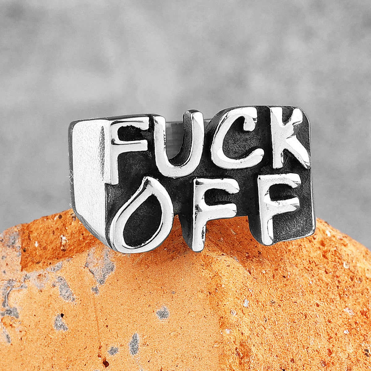 Mens No Fade Stainless Steel Eff F Off Vintage Black Street Wear Hip Hop Rings