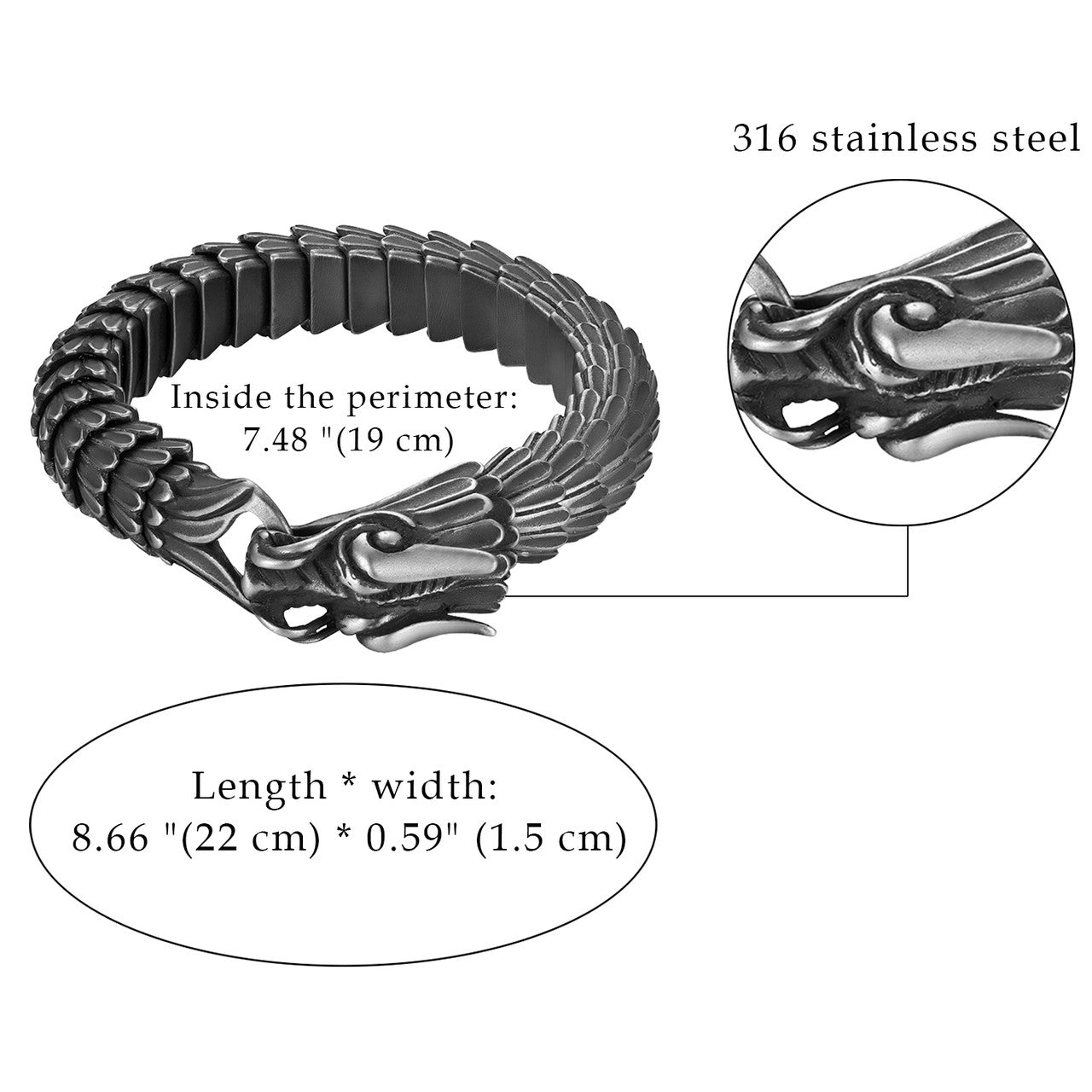 Men's Street Wear Dragon Stainless Steel Bracelets