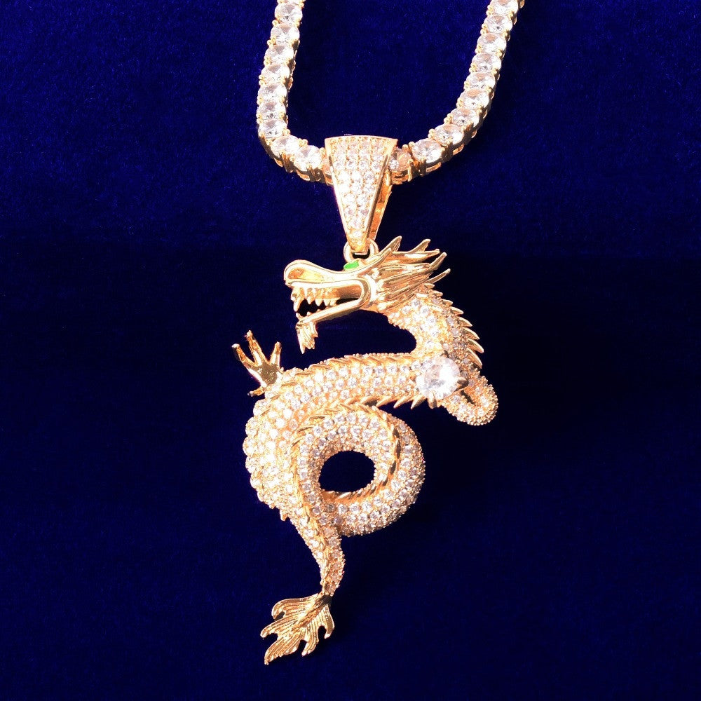 The Dragon's Temple | VVS Diamond CZ Coiled Flooded Ice Dragon Pendant