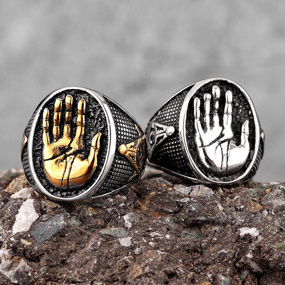 Mens Buddha's Palm 14k Gold Silver No Fade Stainless Steel Street Wear Rings