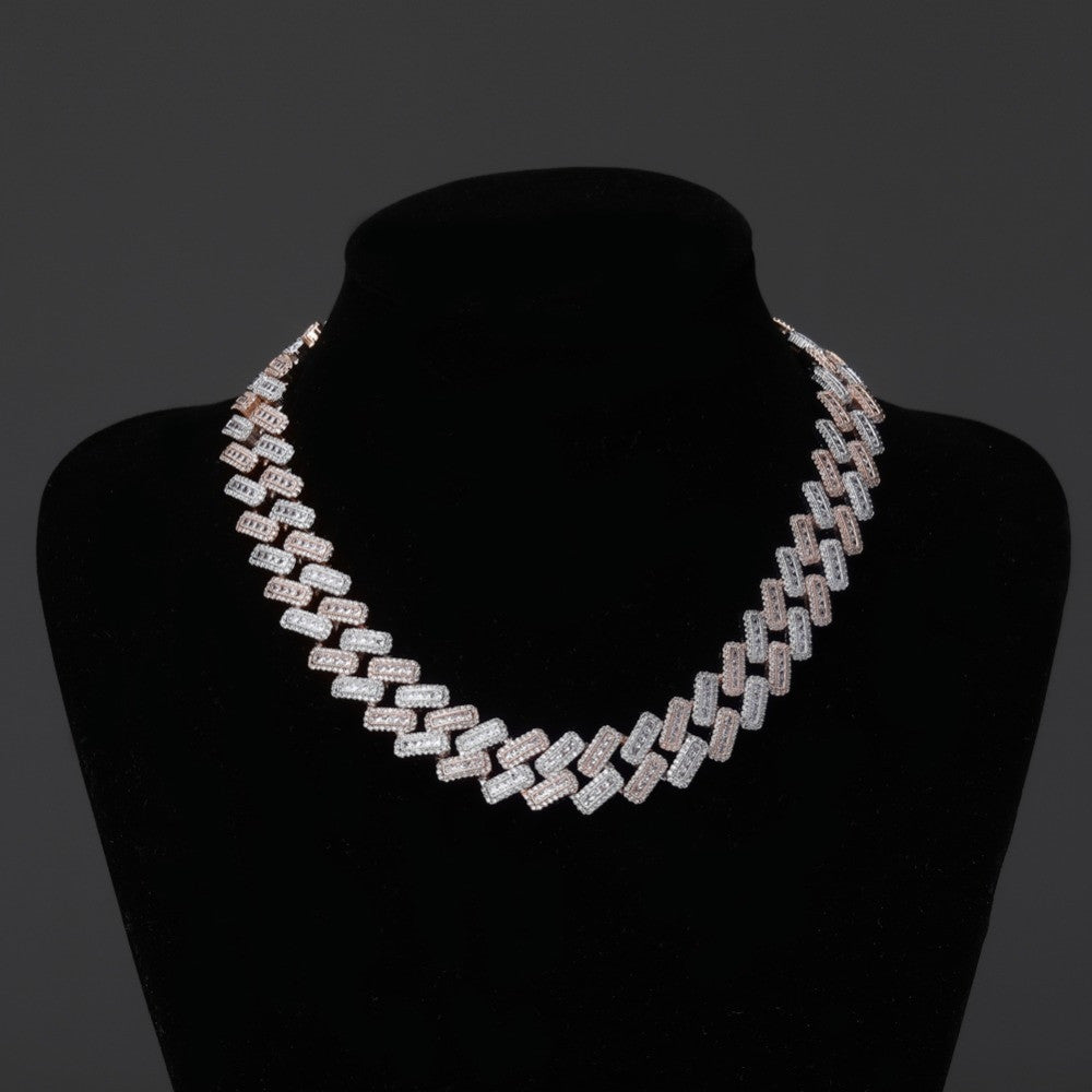 20mm Miami Cuban Link Baguette Pave Prong Set Box Clasp Hip Hop Chain Necklace