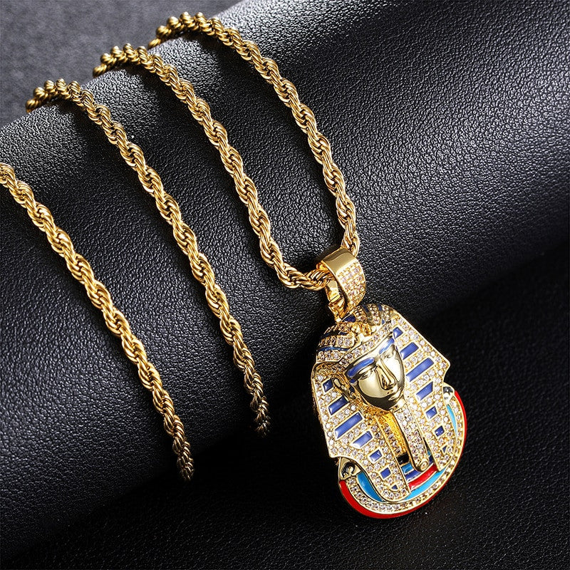 Ancient African Egyptian Pharaoh Flooded Ice Hip Hop Pendant Chain Necklace