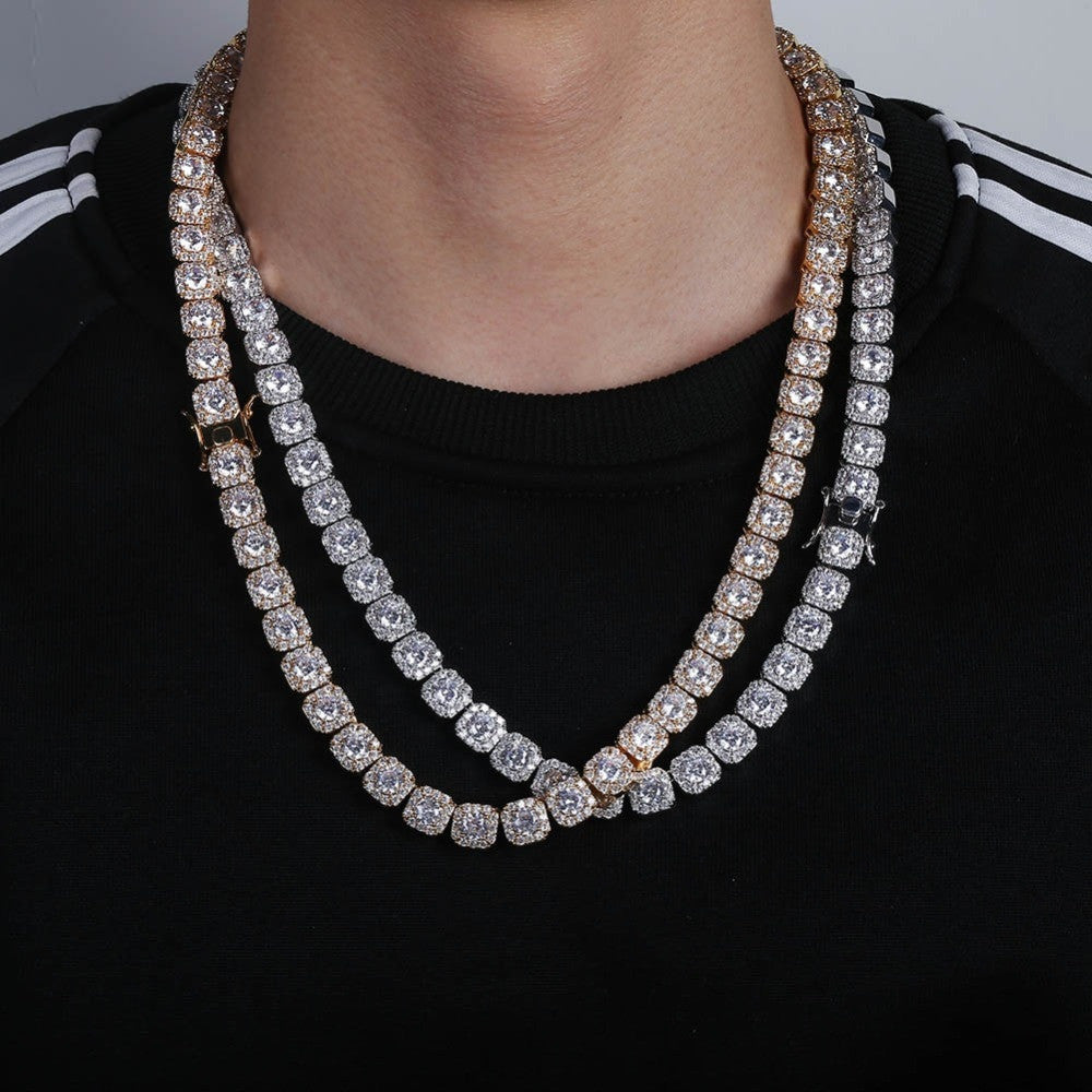 10mm Wide Hip Hop Flooded Ice 1 Row Star Studded AAA Micro Pave Tennis Chain