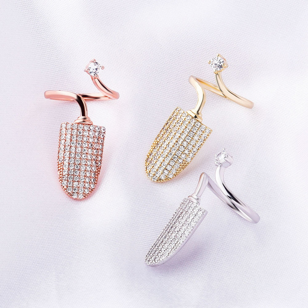 14k Gold .925 Silver Rose Gold Hip Hop Fashion Finger Nail Flooded Ice Adjustable Ring