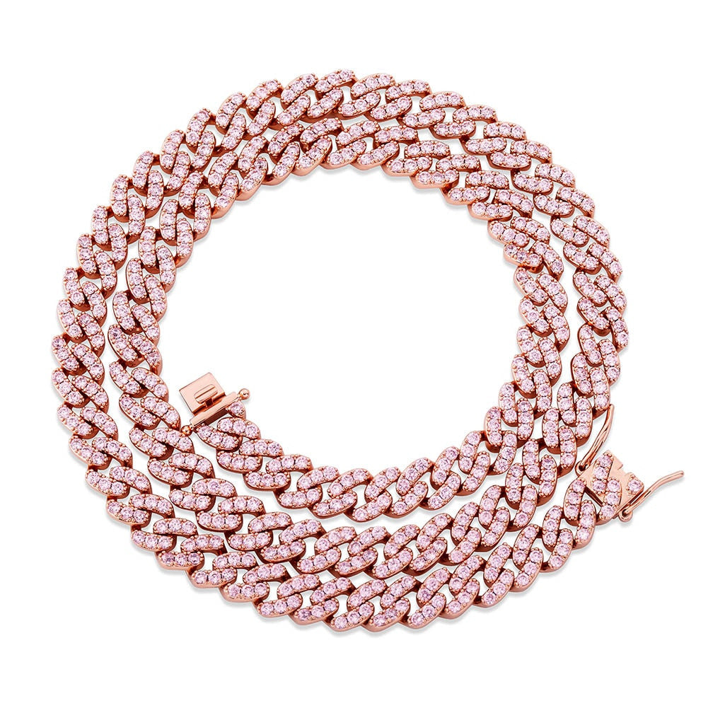 8mm Full Flooded Ice Close Cut Prong Set Hip Hop Cuban Link Chain Necklaces