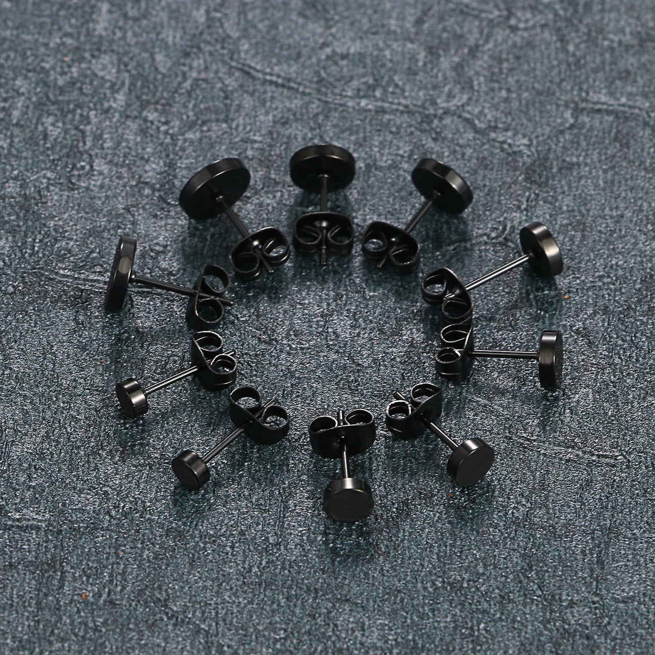 Black Matte Finish Over No Fade Stainless Steel Hip Hop Stud Earrings